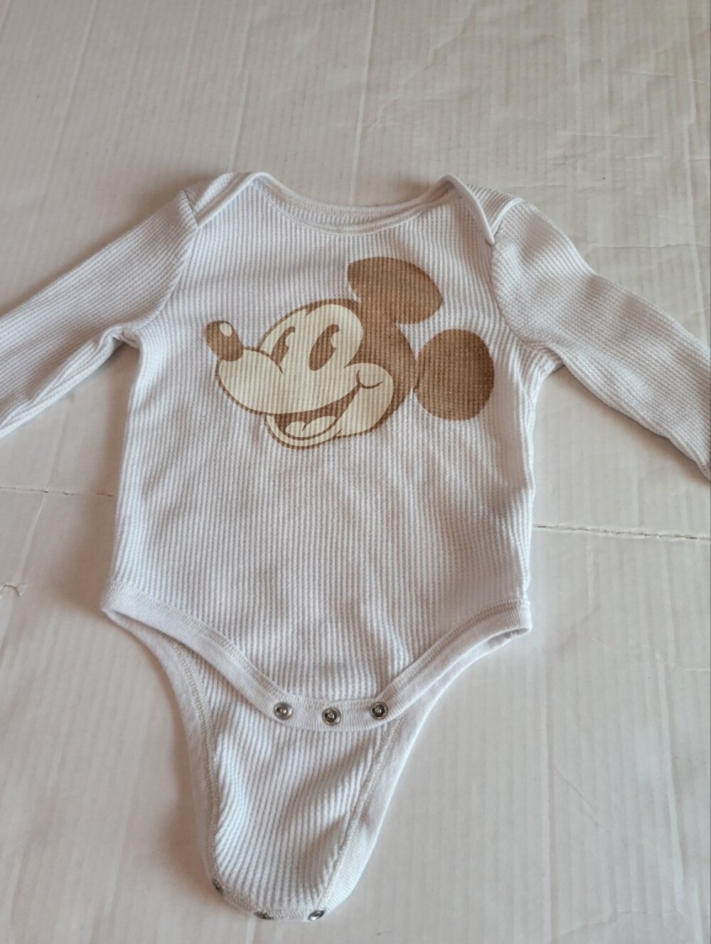 Disney Baby White Ribbed With Mickey Mouse Long Sleeve One-Piece 18 Months